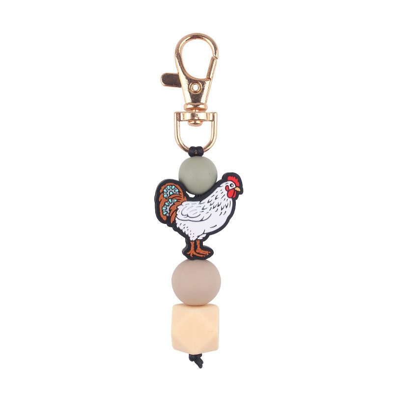 Wholesale Cartoon Rooster Teether Silicone Beaded Keychain